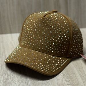 Brown Rhinestone Studded Cap